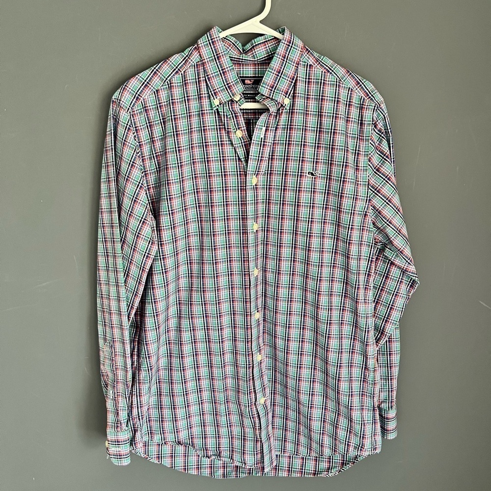Vineyard Vines Shirt Mens Size M Slim Fit Whale Shirt Long Sleeve Plaid Check